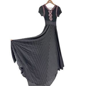 Free People Whimsigoth Maxi Dress Lace Beaded Open Back Black Size Extra Small